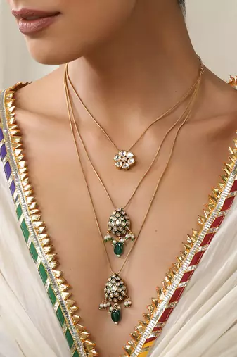Green polki layered necklace set
