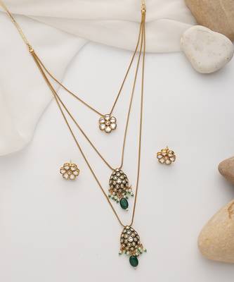 Green polki layered necklace set 4