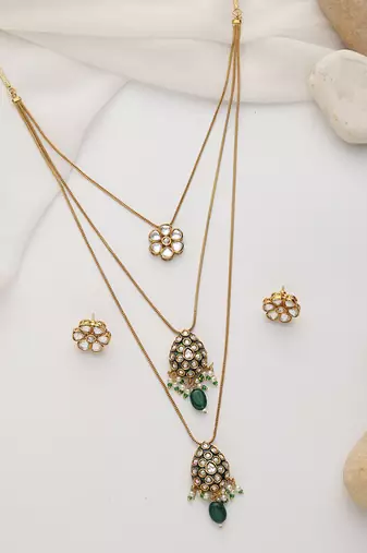 Green polki layered necklace set