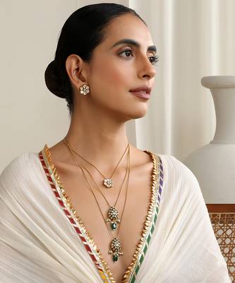 Green polki layered necklace set 5