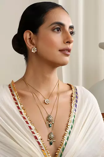 Green polki layered necklace set