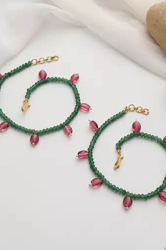 Red and green beaded anklets