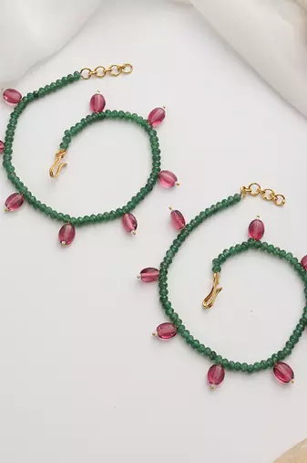 Red and green beaded anklets