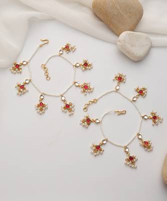 Red kundan anklets 5