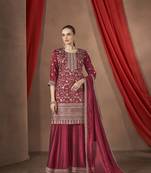 Maroon embroidered vichitra stitched Palazzo suit