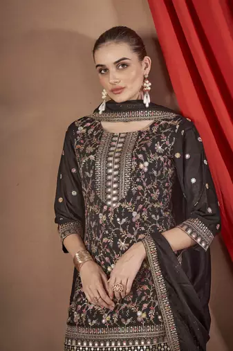 Black embroidered vichitra stitched Palazzo suit