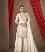White embroidered vichitra stitched Palazzo suit