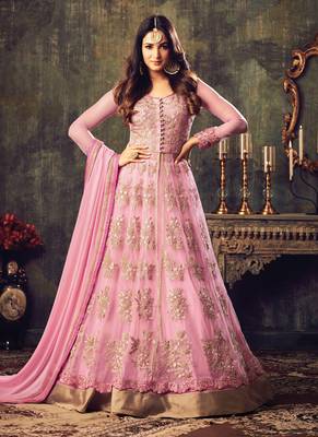 Pink embroidered net anarkali suits 1