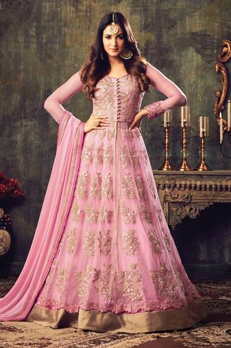 Pink embroidered net anarkali suits