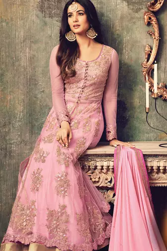 Pink embroidered net anarkali suits