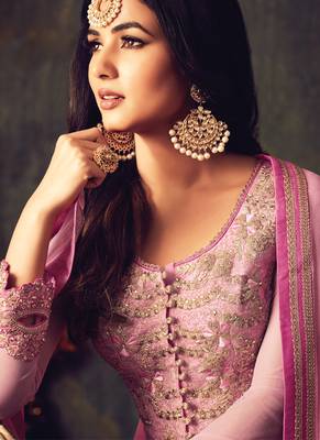Pink embroidered net anarkali suits 3