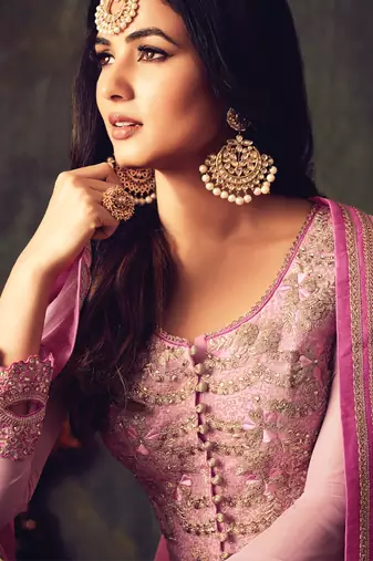 Pink embroidered net anarkali suits