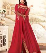 Red embroidered georgette anarkali suits