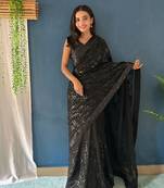 Black Georgette sequin saree With Blouse Set