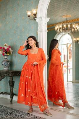 Orange  choli style anarkali set 1