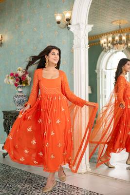 Orange  choli style anarkali set 3