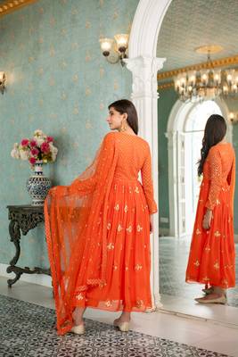 Orange  choli style anarkali set 5