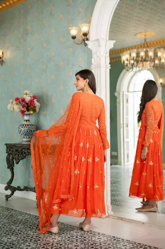 Orange  choli style anarkali set