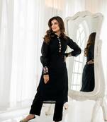 Black chanderi embroidered kurta  set