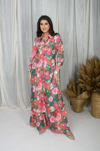 Green  printed water sequin co-ord set
