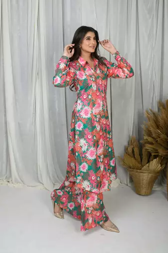 Green  printed water sequin co-ord set