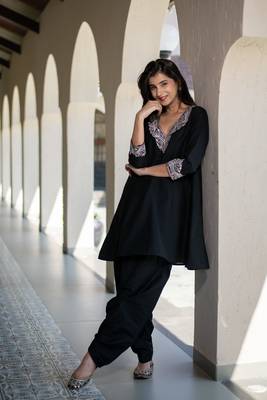 Black short kurta embroidered co-ord set. 2