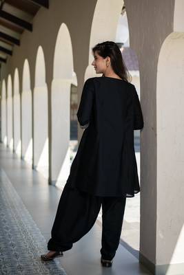Black short kurta embroidered co-ord set. 3
