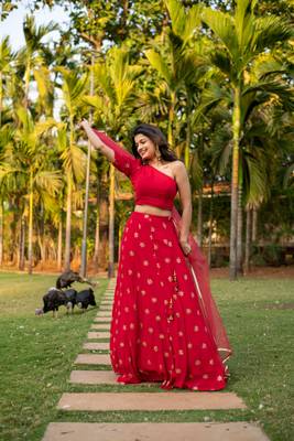Red one shoulder Lehenga 2