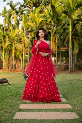 Red one shoulder Lehenga 3