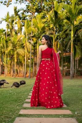 Red one shoulder Lehenga 5