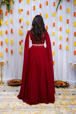 Maroon Cape Sleeves Lehenga Set 3