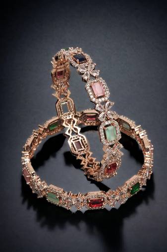 American diamond beaded bangle set bridal ad bangle multicolor Indian Style zircon bangle set