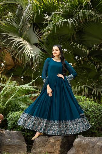 Rama georgette zari sequins embroidery flared gown with heavy dupatta