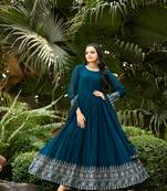 Rama georgette zari sequins embroidery flared gown with heavy dupatta