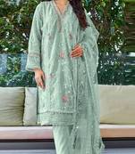 Light green embroidered organza semi stitched salwar suit
