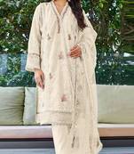 Off white embroidered organza semi stitched salwar suit