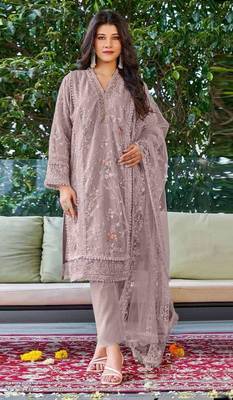 Purple embroidered organza semi stitched salwar suit 1