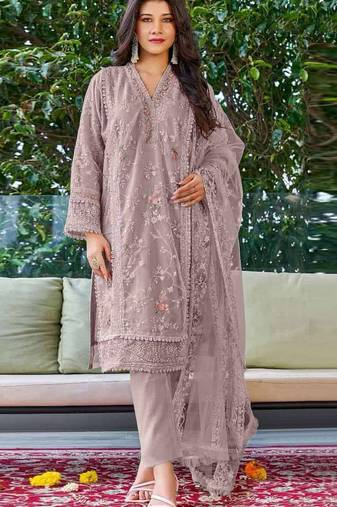 Purple embroidered organza semi stitched salwar suit