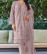 Purple embroidered organza semi stitched salwar suit