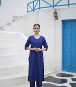 Stitched suit cotton silk kurta & bottom royal blue ( 2 piece set )