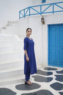 Stitched suit cotton silk kurta & bottom royal blue ( 2 piece set ) 2