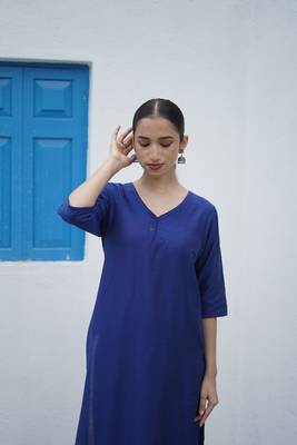 Stitched suit cotton silk kurta & bottom royal blue ( 2 piece set ) 4