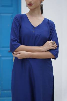 Stitched suit cotton silk kurta & bottom royal blue ( 2 piece set ) 5