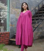 Magenta pink Cotton silk kurta & bottom