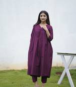 Stitched suit cotton silk kurta & bottom mauve ( 2 piece set )