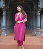 Stitched suit cotton silk kurta & bottom berry pink ( 2 piece set )