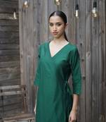 Green cotton solid kurta wih pant & duppata