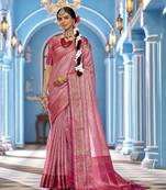 Pink Munga zari  Kanjivaram Silk Blend with zig zag pattern saree