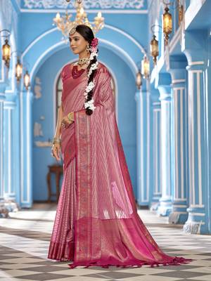 Pink Munga zari  Kanjivaram Silk Blend with zig zag pattern saree 4