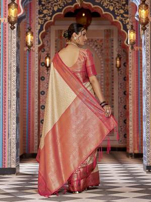 Cream  Munga zari Kanjivaram Silk Blend With Zig Zag Pattern Saree  5